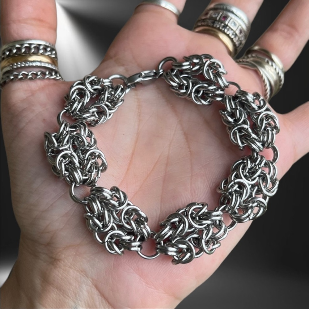 Maille chain stainless steel double bizantine link bracelet . Handmade - Picture 2 of 16
